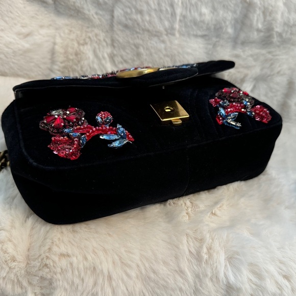 Gucci Velvet Matelasse Embroidered Mini GG Marmont Shoulder Bag - Picture 7 of 16